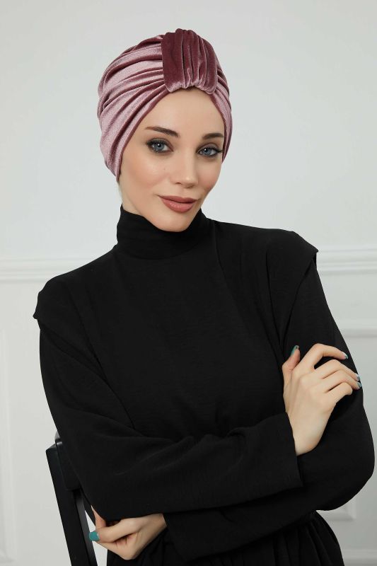 Ön Kemer Detaylı Kadife Bone,B-68K Gül Kurusu - 6