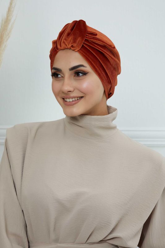 Ön Kemer Detaylı Kadife Bone,B-68K Kiremit - 3