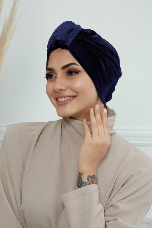 Ön Kemer Detaylı Kadife Bone,B-68K Lacivert - 1