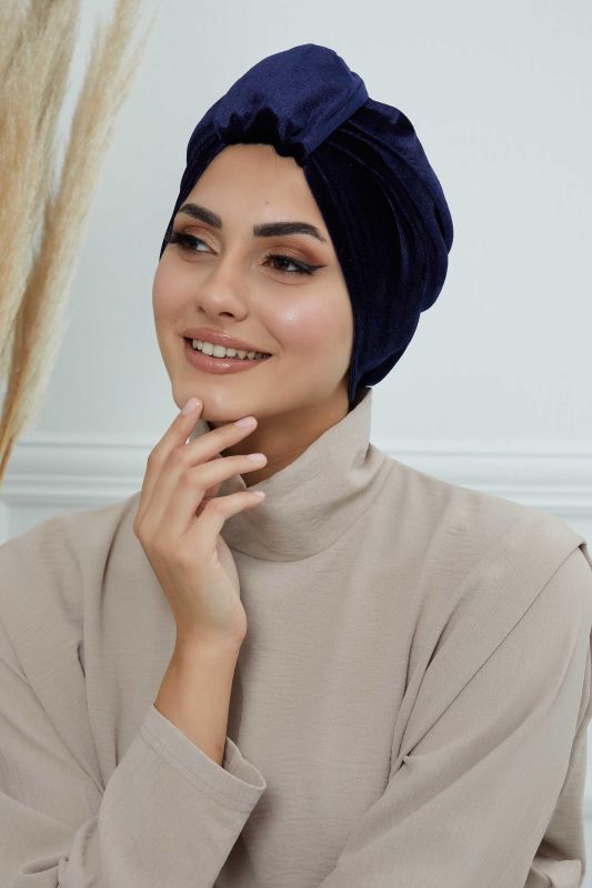 Ön Kemer Detaylı Kadife Bone,B-68K Lacivert - 2