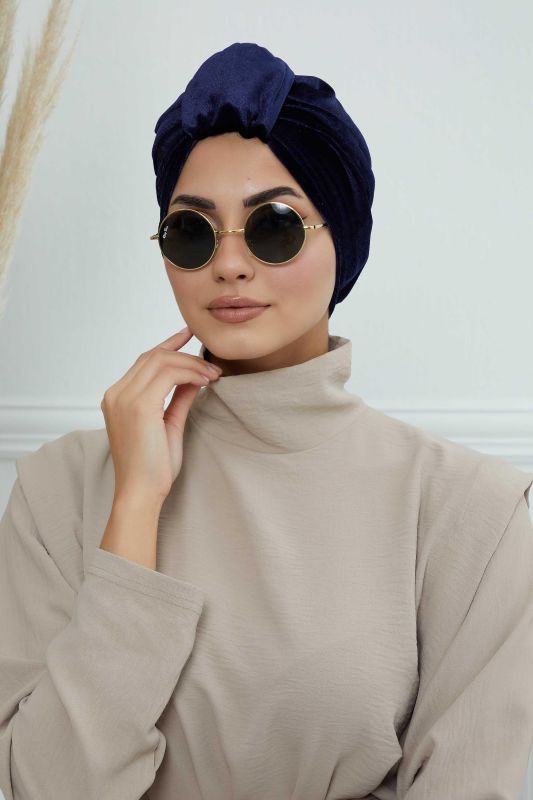 Ön Kemer Detaylı Kadife Bone,B-68K Lacivert - 5