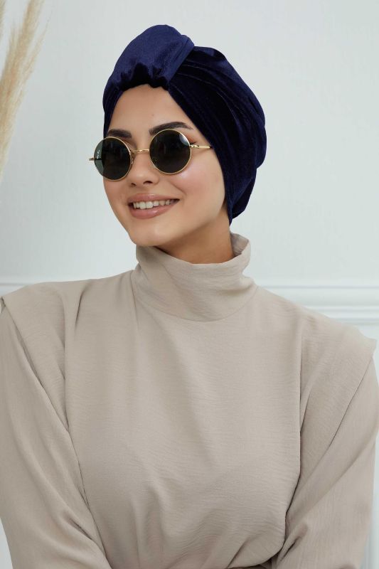 Ön Kemer Detaylı Kadife Bone,B-68K Lacivert - 6
