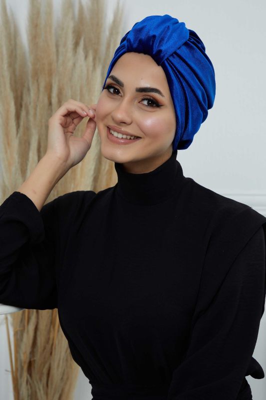 Ön Kemer Detaylı Kadife Bone,B-68K Saks - 1