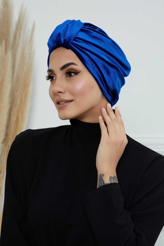 Ön Kemer Detaylı Kadife Bone,B-68K Saks - 3