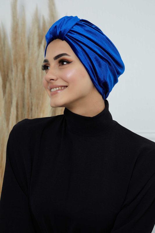 Ön Kemer Detaylı Kadife Bone,B-68K Saks - 4
