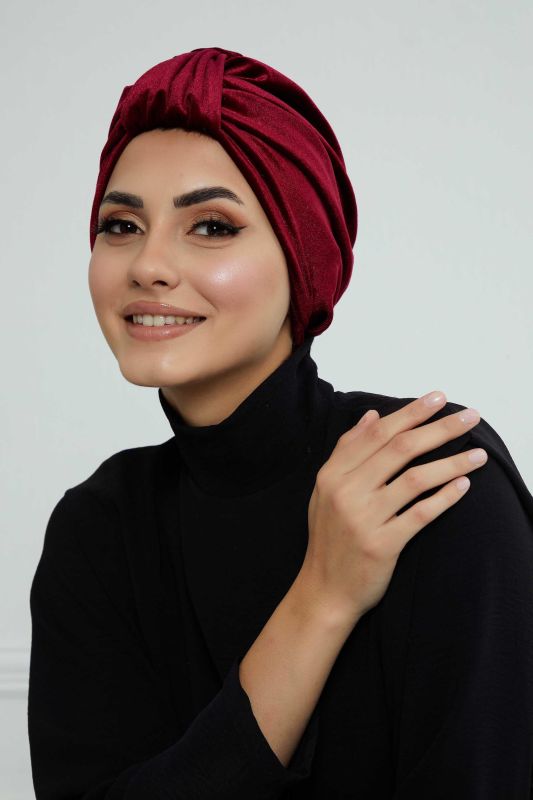 Ön Kemer Detaylı Kadife Bone,B-68K Vişne Çürüğü - 6