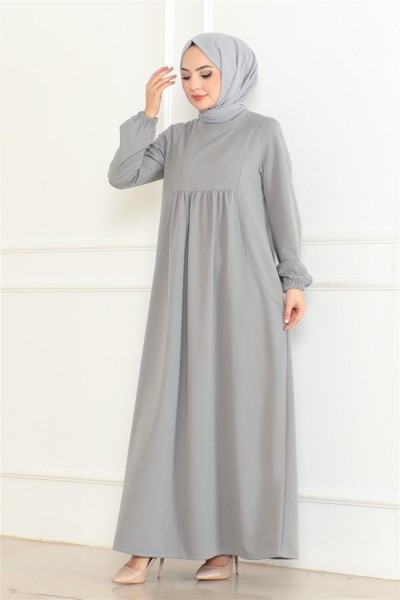 AYM - Önden Büzgülü Rahat Elbise GRİ