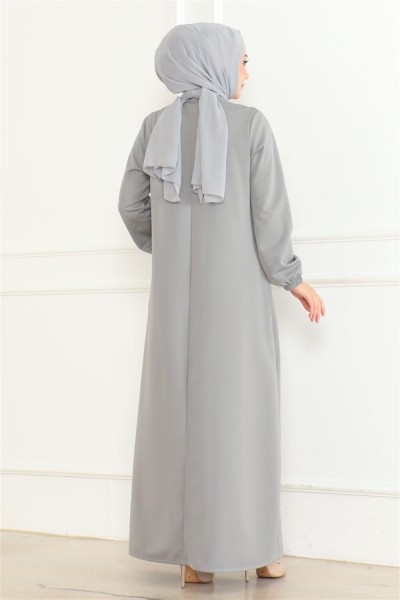 Önden Büzgülü Rahat Elbise GRİ - Thumbnail