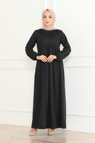 AYM - Önden Büzgülü Rahat Elbise SİYAH