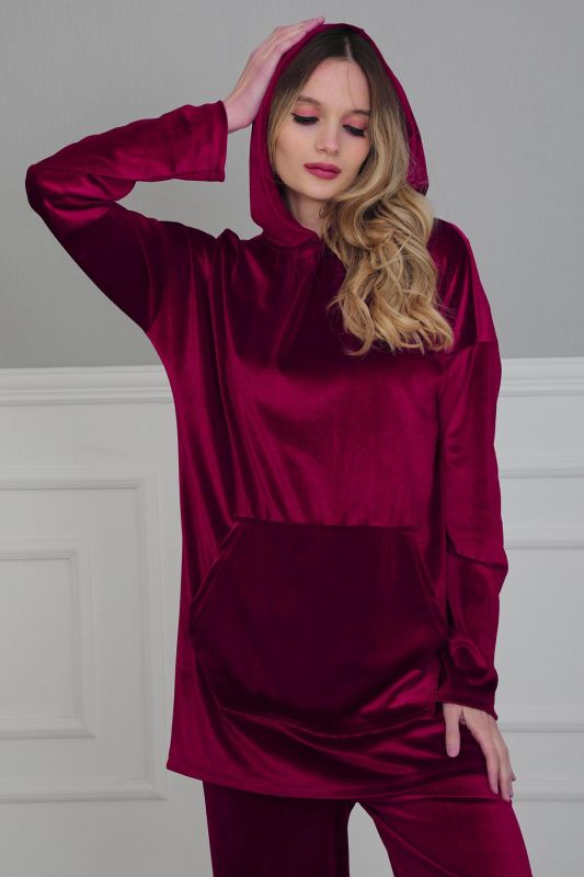 Önden Cepli Kadife Sweatshirt,SW-1KD Vişne Çürüğü - 1