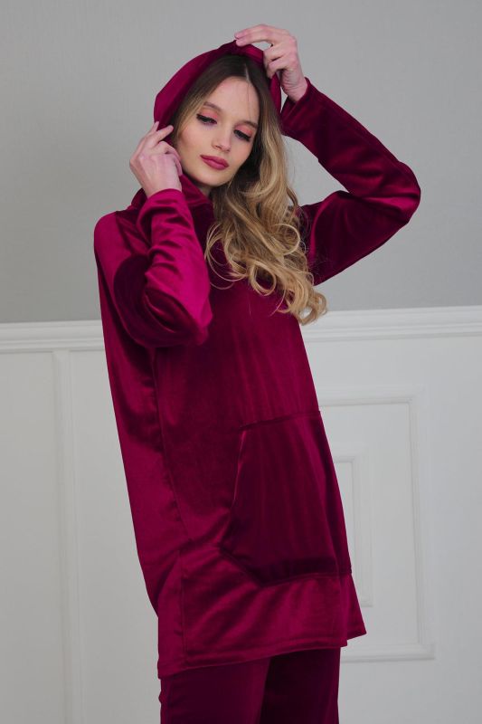 Önden Cepli Kadife Sweatshirt,SW-1KD Vişne Çürüğü - 2
