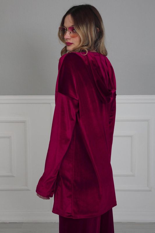 Önden Cepli Kadife Sweatshirt,SW-1KD Vişne Çürüğü - 5