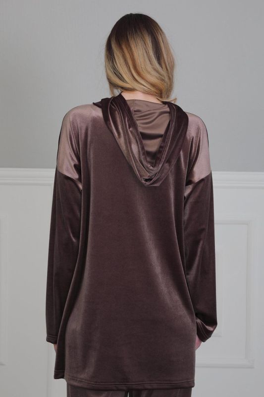 Önden Cepli Kadife Sweatshirt,SW-1KD Vizon - 4