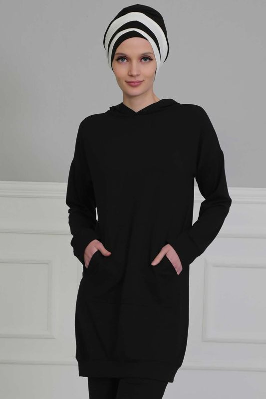 Önden Cepli Penye Sweatshirt,SW-1KPN Siyah - 2
