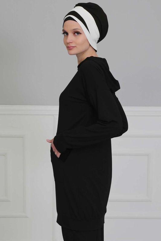 Önden Cepli Penye Sweatshirt,SW-1KPN Siyah - 3