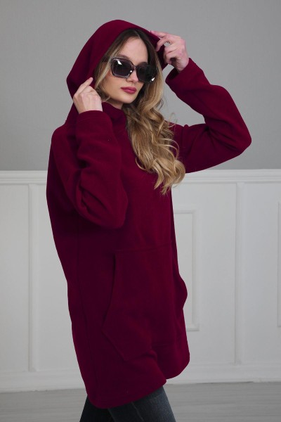 Önden Cepli Polar Sweatshirt,SW-1PL Bordo - Thumbnail