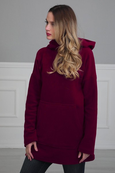 Önden Cepli Polar Sweatshirt,SW-1PL Bordo - Thumbnail