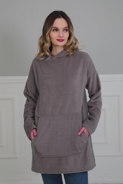 Önden Cepli Polar Sweatshirt,SW-1PL Gri - Thumbnail