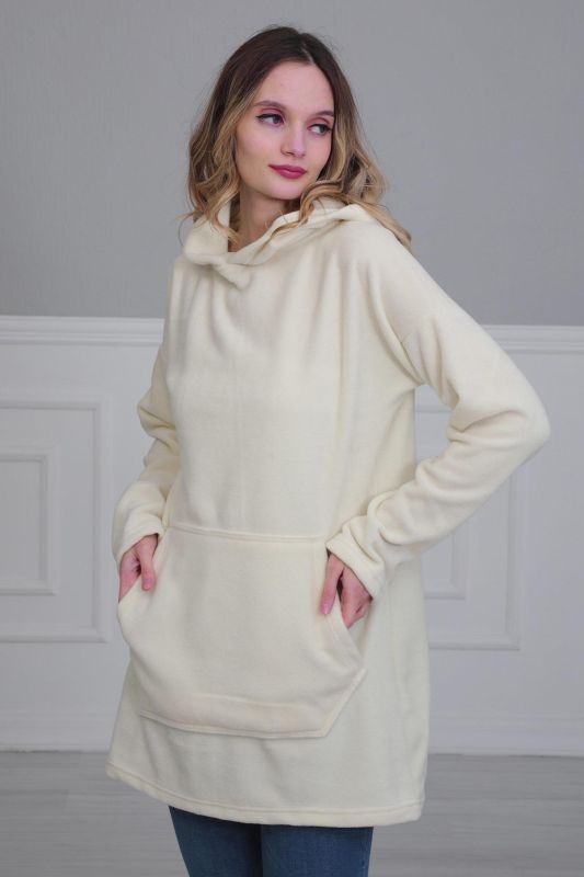 Önden Cepli Polar Sweatshirt,SW-1PL Krem - 1