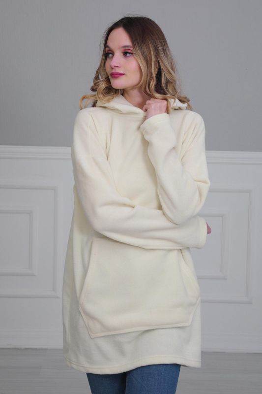 Önden Cepli Polar Sweatshirt,SW-1PL Krem - 2