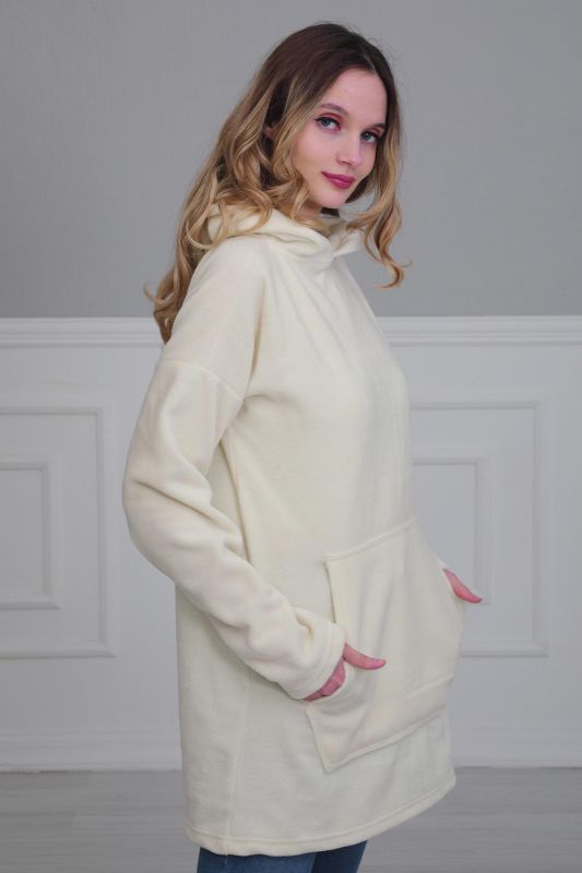 Önden Cepli Polar Sweatshirt,SW-1PL Krem - 3