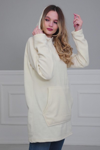 Önden Cepli Polar Sweatshirt,SW-1PL Krem - Thumbnail