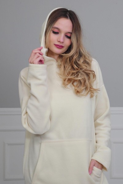 Önden Cepli Polar Sweatshirt,SW-1PL Krem - Thumbnail