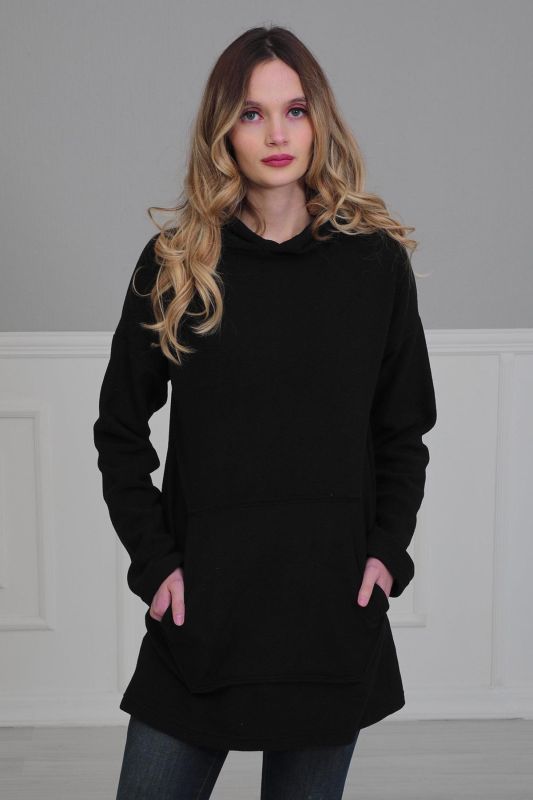 Önden Cepli Polar Sweatshirt,SW-1PL Siyah - 1