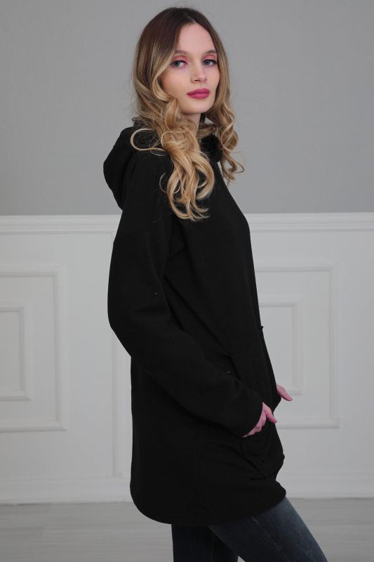 Önden Cepli Polar Sweatshirt,SW-1PL Siyah - 2