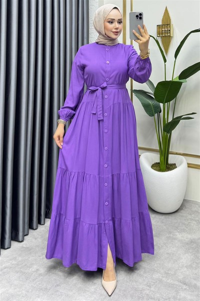 SGS - Önden Düğmeli Viskon Elbise LİLA