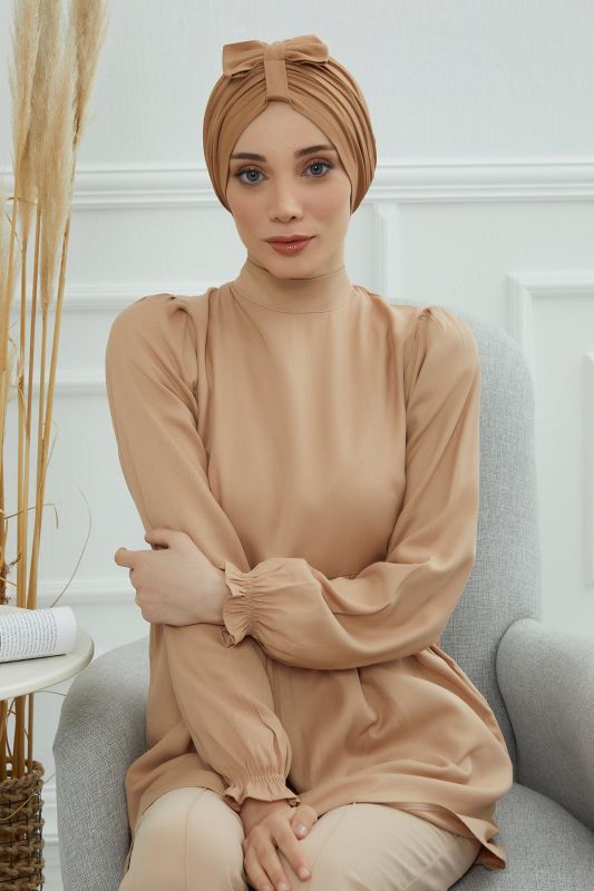 Önden Fiyonklu Bone,B-7 Açık Kahverengi - 3