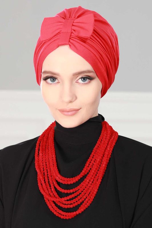 Önden Fiyonklu Bone,B-7 Kırmızı - 1