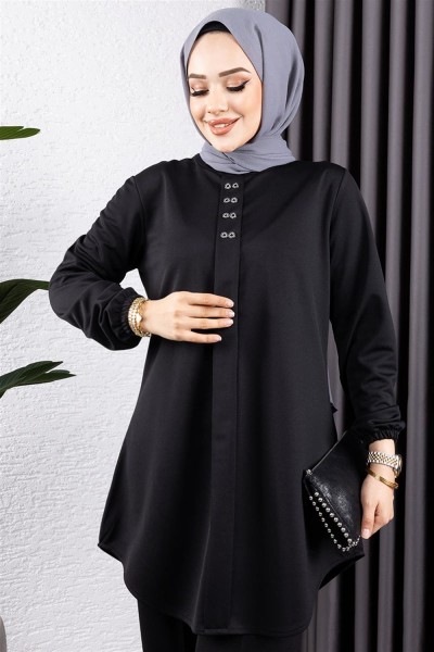 Önden Patlı Krep Takım SİYAH - Thumbnail