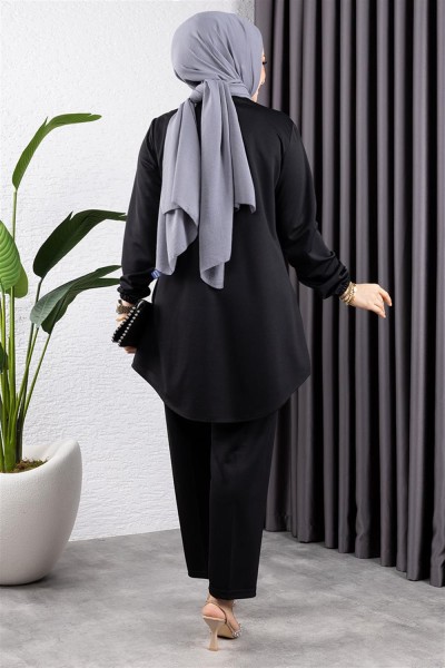 Önden Patlı Krep Takım SİYAH - Thumbnail