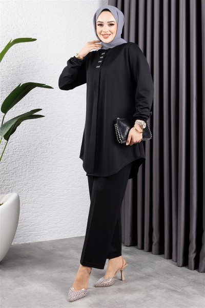 Önden Patlı Krep Takım SİYAH - Thumbnail