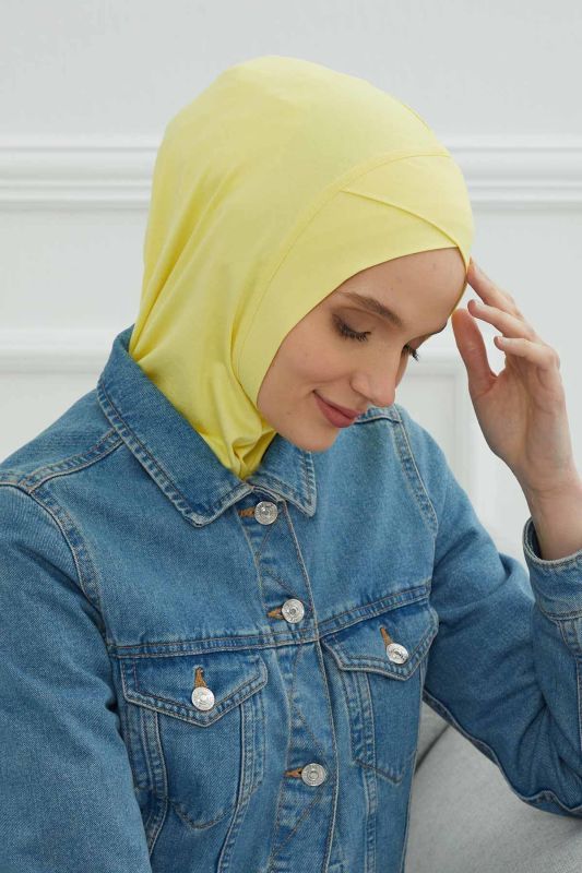 وشاح داخلي من القطن الممشط بتفاصيل متقاطعة من الأمام، TB-4، TB-4 أصفر - 3