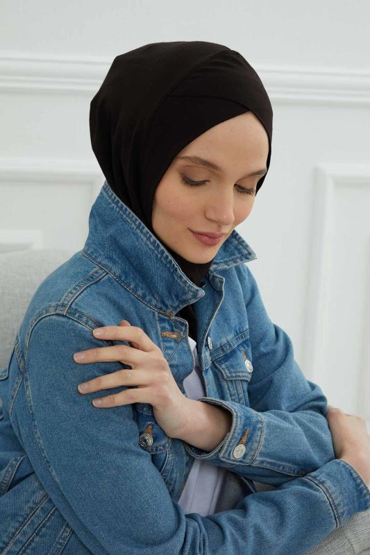 وشاح داخلي من القطن الممشط بتفاصيل متقاطعة من الأمام، TB-4، TB-4 أسود - 5