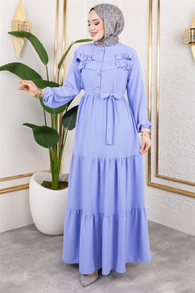 Önü Fırfır Detaylı Aerobin Elbise BEBE MAVİSİ - Thumbnail