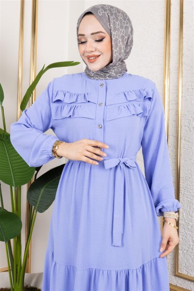 Önü Fırfır Detaylı Aerobin Elbise BEBE MAVİSİ - Thumbnail