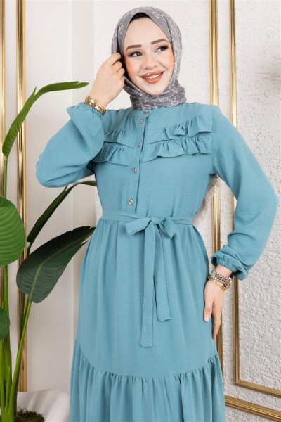 BGM - Önü Fırfır Detaylı Aerobin Elbise ÇAĞLA YEŞİLİ