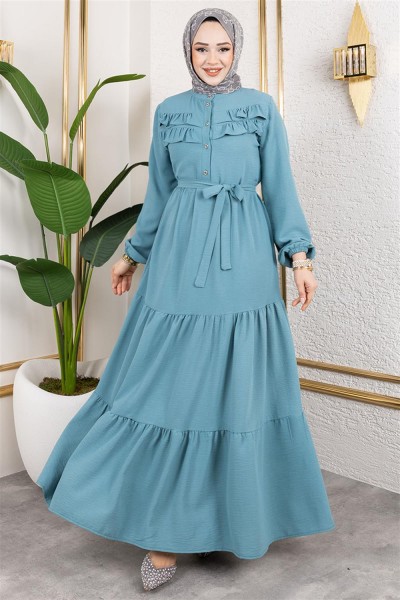 Önü Fırfır Detaylı Aerobin Elbise ÇAĞLA YEŞİLİ - Thumbnail