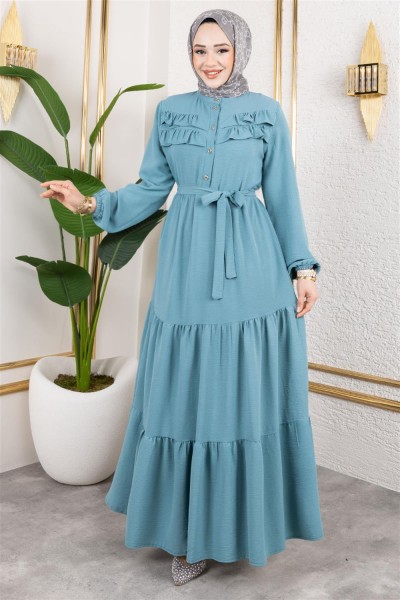 Önü Fırfır Detaylı Aerobin Elbise ÇAĞLA YEŞİLİ - Thumbnail