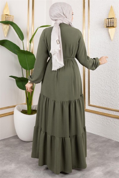 Önü Fırfır Detaylı Aerobin Elbise HAKİ - Thumbnail