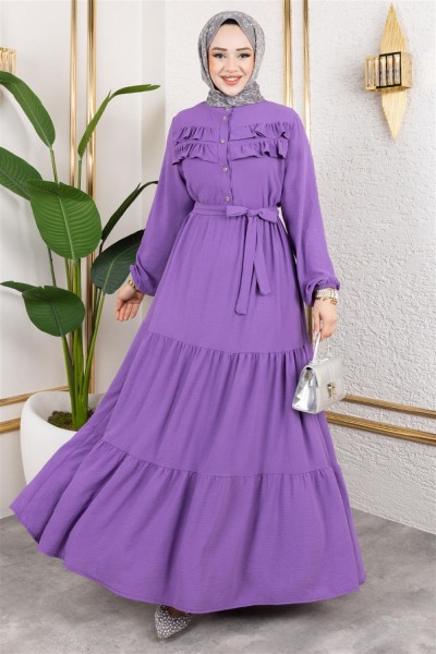 BGM - Önü Fırfır Detaylı Aerobin Elbise LİLA
