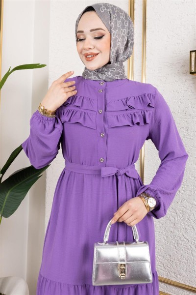 Önü Fırfır Detaylı Aerobin Elbise LİLA - Thumbnail