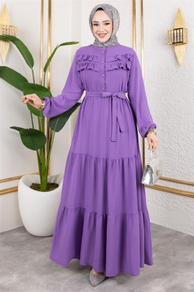 Önü Fırfır Detaylı Aerobin Elbise LİLA - Thumbnail