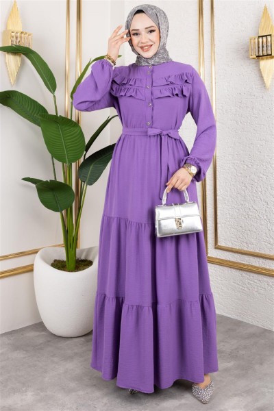 Önü Fırfır Detaylı Aerobin Elbise LİLA - Thumbnail