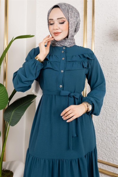 BGM - Önü Fırfır Detaylı Aerobin Elbise PETROL