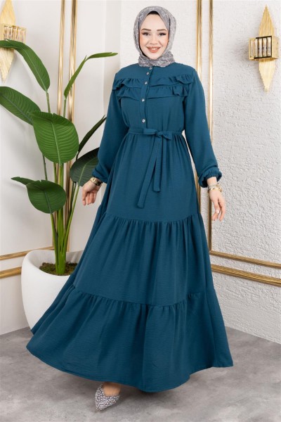 Önü Fırfır Detaylı Aerobin Elbise PETROL - Thumbnail