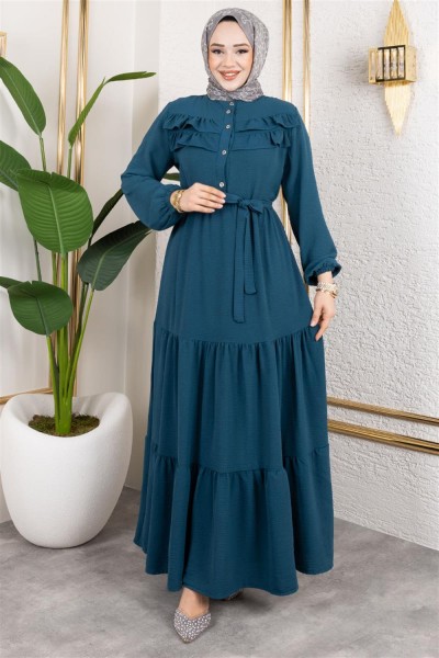 Önü Fırfır Detaylı Aerobin Elbise PETROL - Thumbnail
